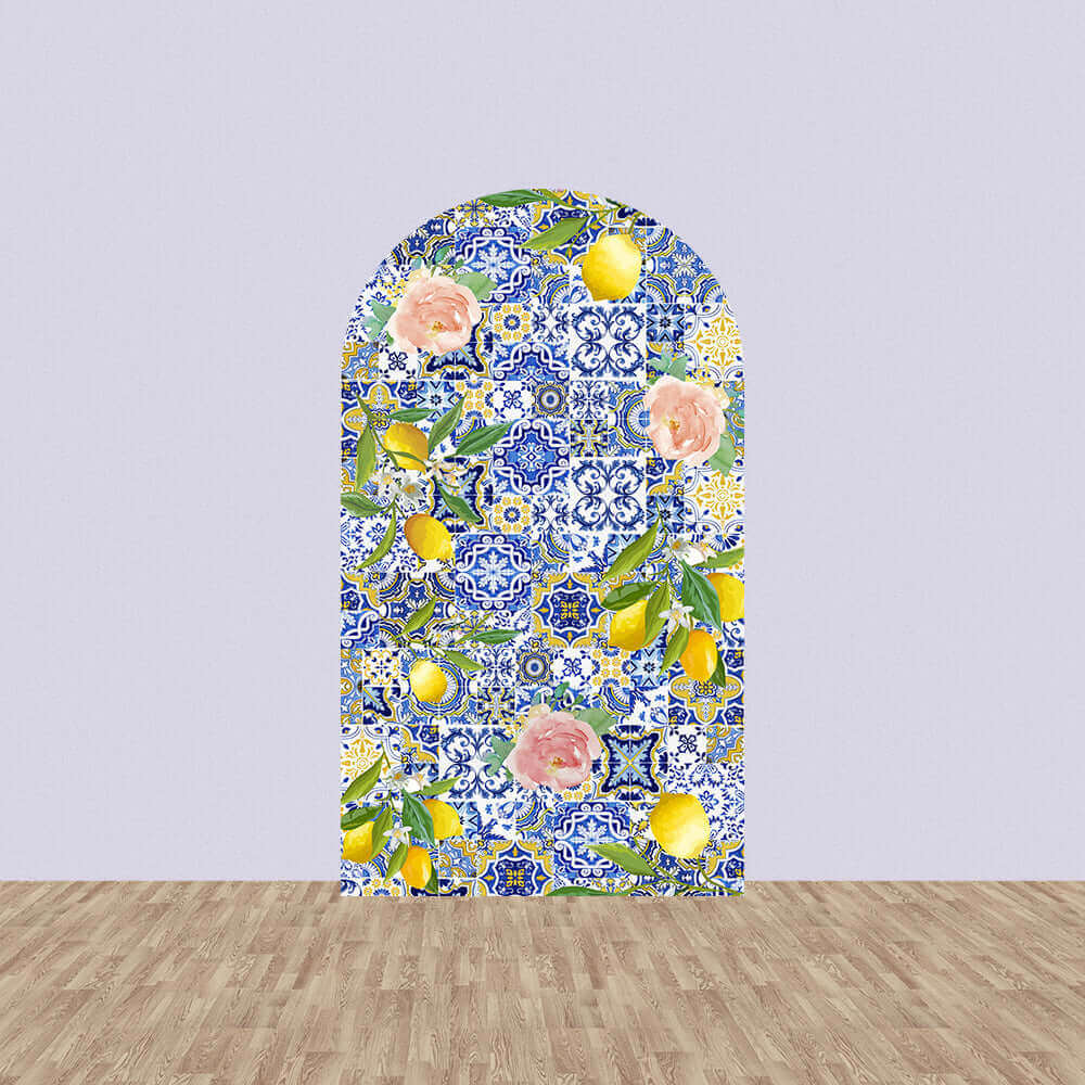Morocco Mediterranean Lemon Baby Shower Arch Cover Backdrop