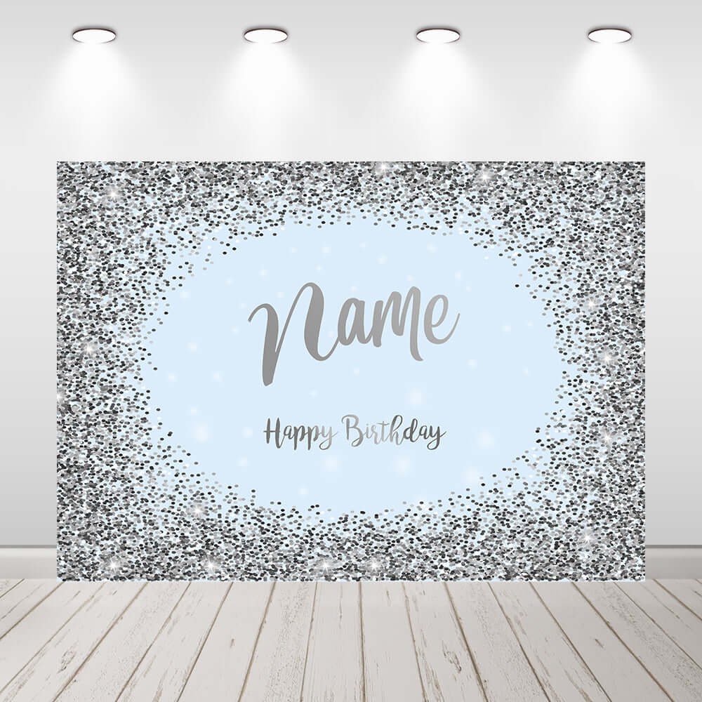 Silver Glitter Birthday Party Banner