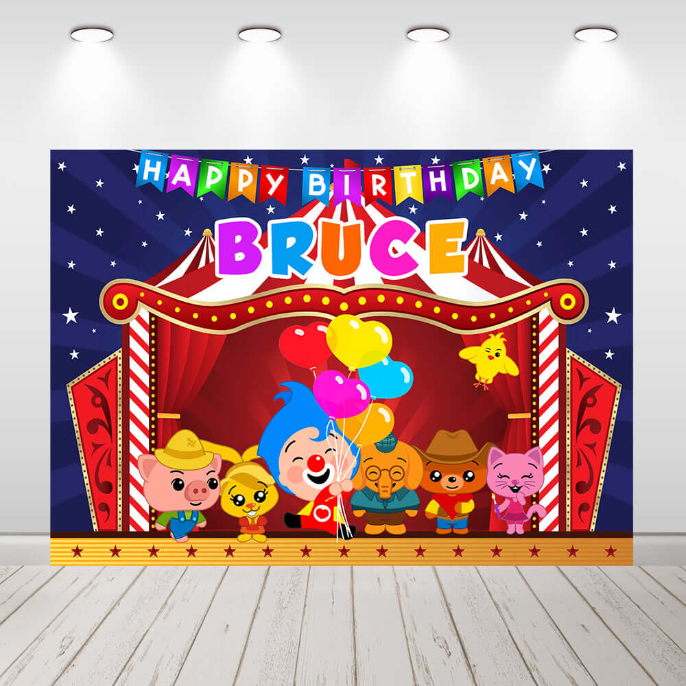 Cartoon Plim Birthday Photography Backdrop Party Custom Background Pig Bear Vinyl Decoration Props Banner