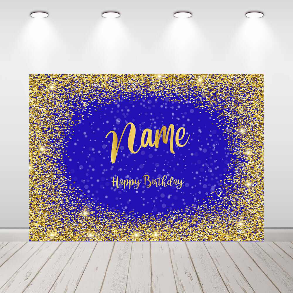 Blue Gold Glitter Birthday Party Background
