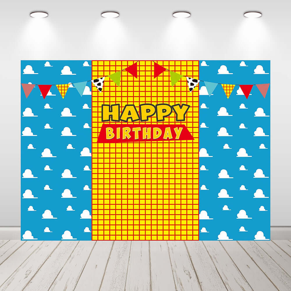 Happy Birthday Banner Toy Story Photo Backdrop Boys Kids Birthday Party Decor Decorations Cake Dessert Table Photo Background