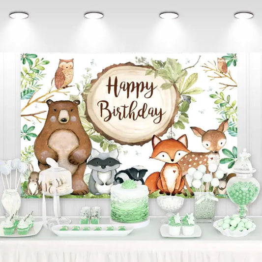 Green Leaves Newborn Baby Shower Photography Background Custom Woodland Party Animals Kids Birthday Party Backdrops Banner