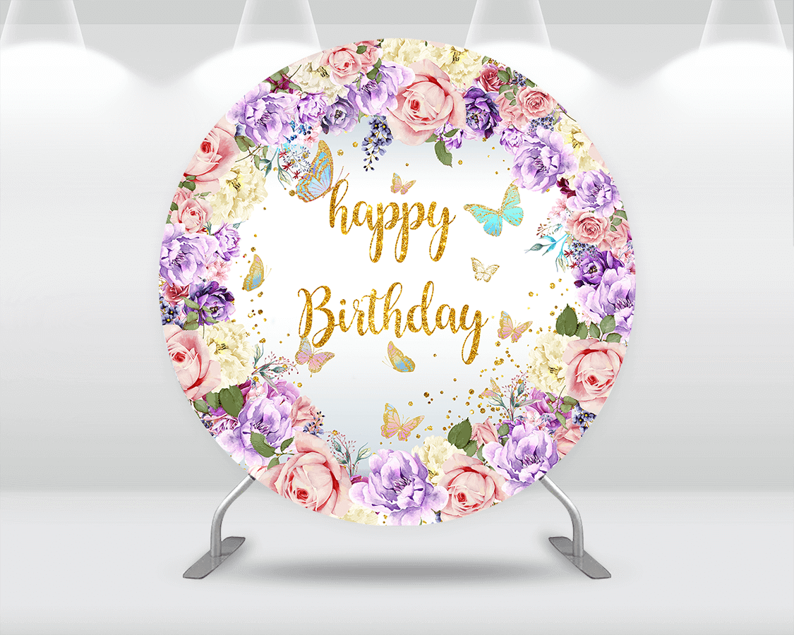 Purple butterfly round circle backdrop cover for Princess girl birthday party decoration