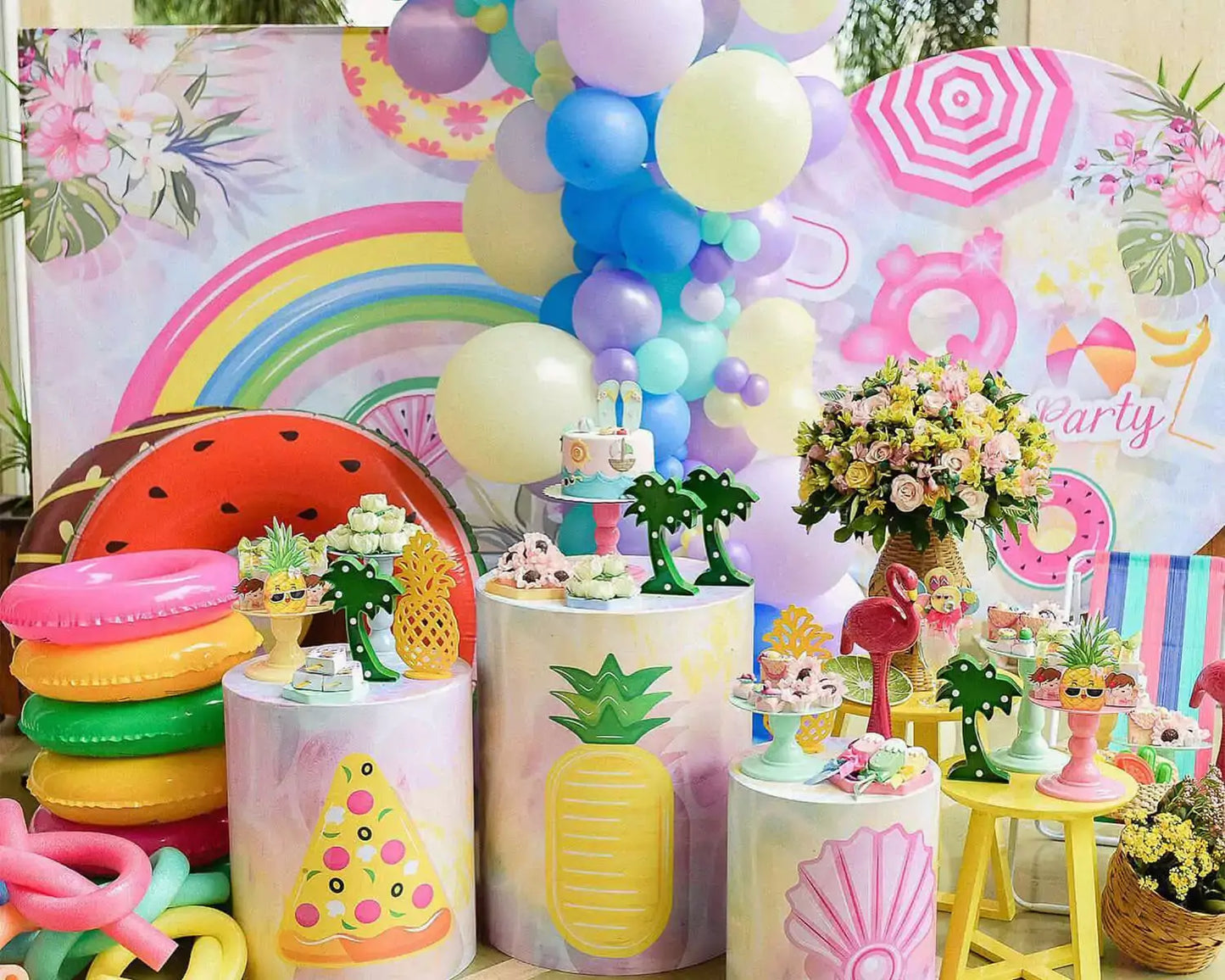 Swimming Pool Party Round Circle Backdrop Cover for kids newborn Baby Shower Birthday Party Decoration Banner Background