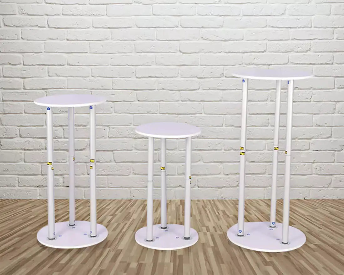 Round White Metal Wedding Arch Stand Iron Circle Balloon Flower Ring with 3 Cylinder Pedestals stand for Wedding, Birthday Party, Garden Decoration