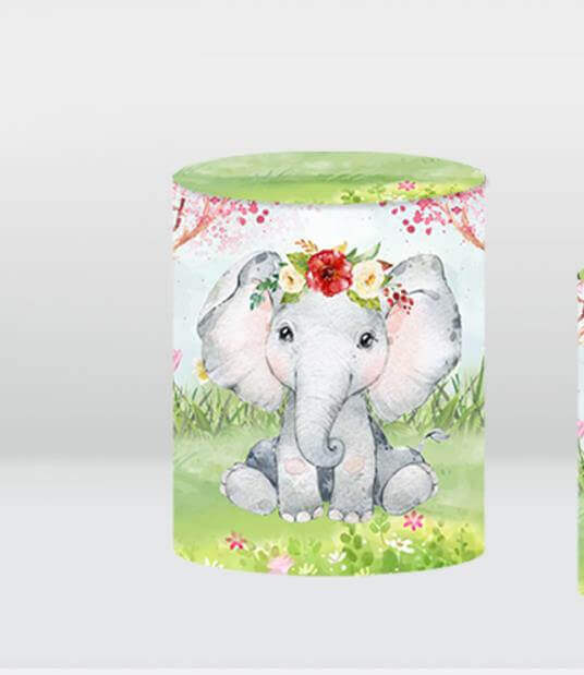 Flower Elephant Baby Shower Cylinder Plinth Cover