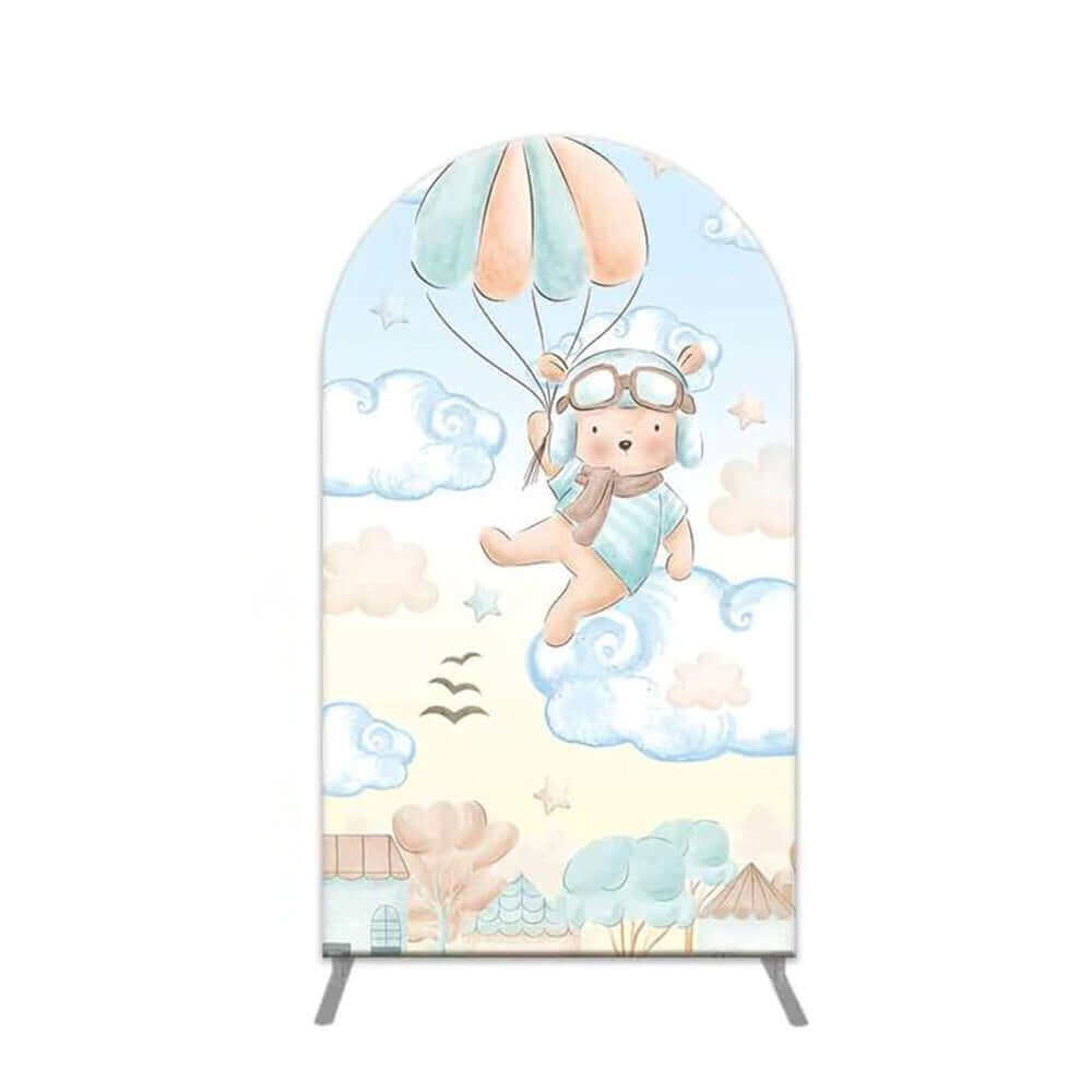 Hot Air Balloons Bear Arched Wall Cover Backdrop