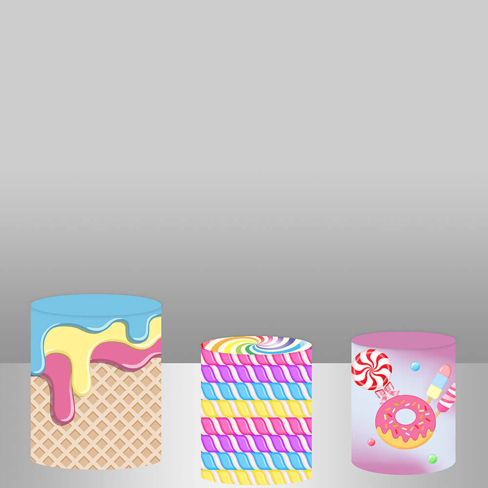 Sweet Baby Birthday Candy Bar Round Backdrop Donuts Banner Ice Cream CupcakeParty Photography Background Kids Cake Plinth Covers