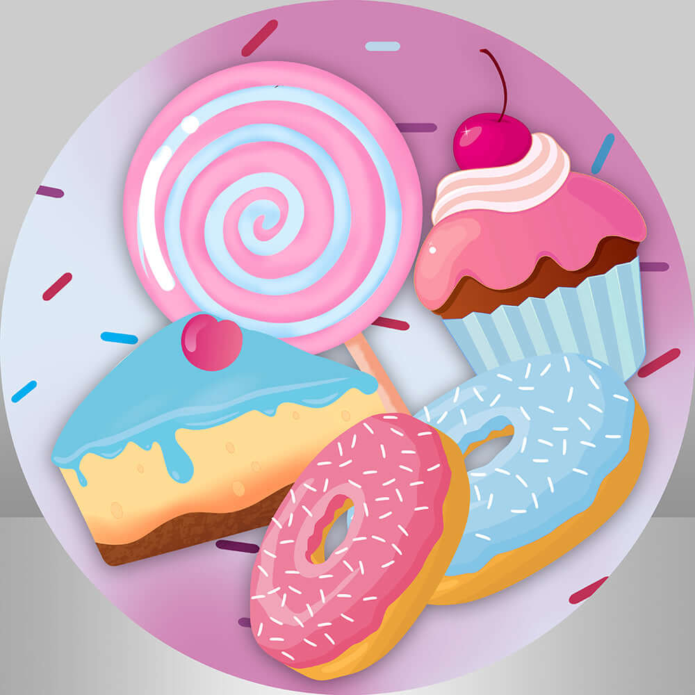 Sweet Baby Birthday Candy Bar Round Backdrop Donuts Banner Ice Cream CupcakeParty Photography Background Kids Cake Plinth Covers