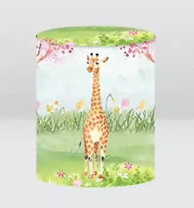 baby giraffe backdrop cylinder cover in floral jungle background