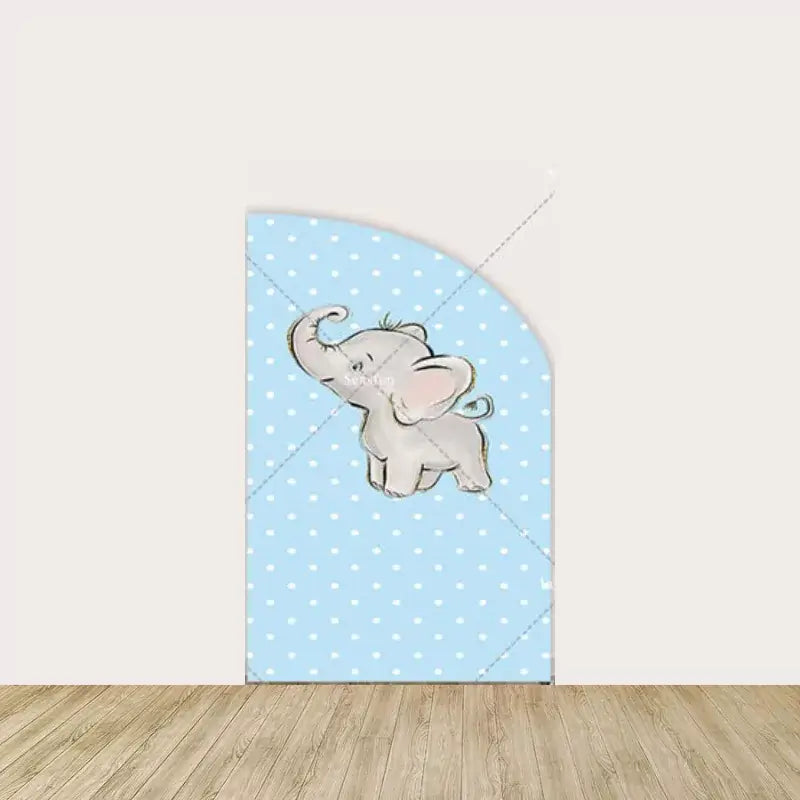 Right arch panel matching the left, featuring another baby elephant on a light blue polka dot background.