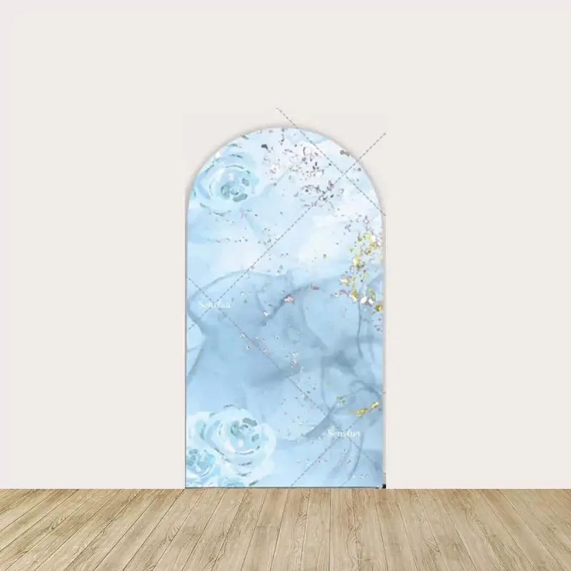 Left panel with soft blue watercolor roses, gold glitter accents, and dreamy textures—perfect for an elegant or princess-themed party.