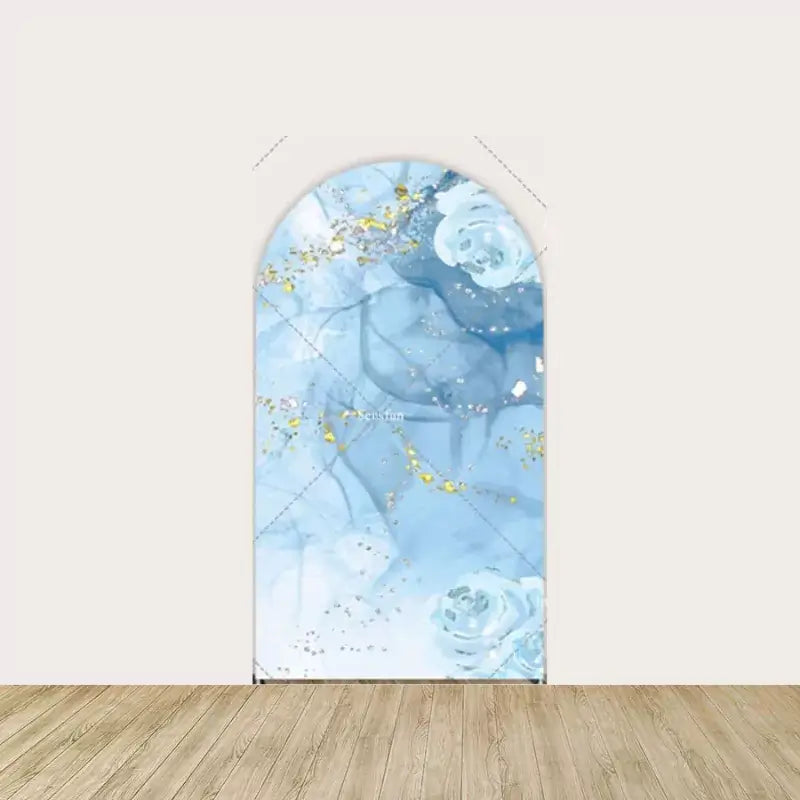 Right panel with soft blue roses, abstract marble patterns, and scattered golden sparkles—completes an elegant, whimsical princess backdrop set.