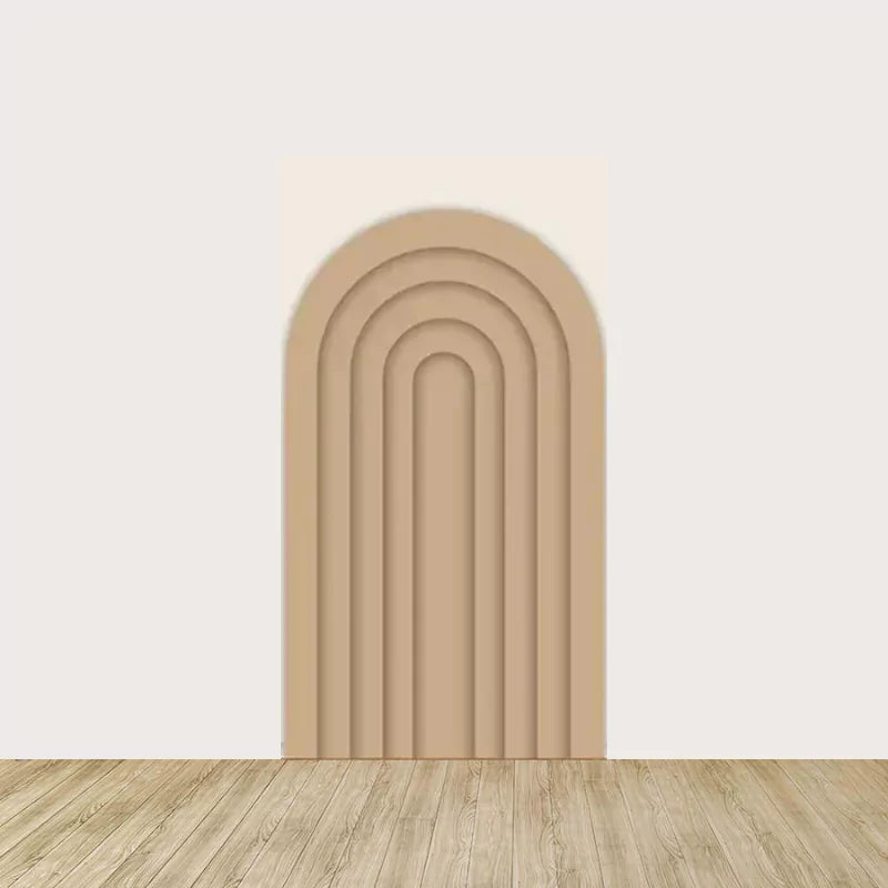 Arch panel with layered curved rainbow arches in soft earthy tones—ideal for creating a warm, boho-modern atmosphere at events.