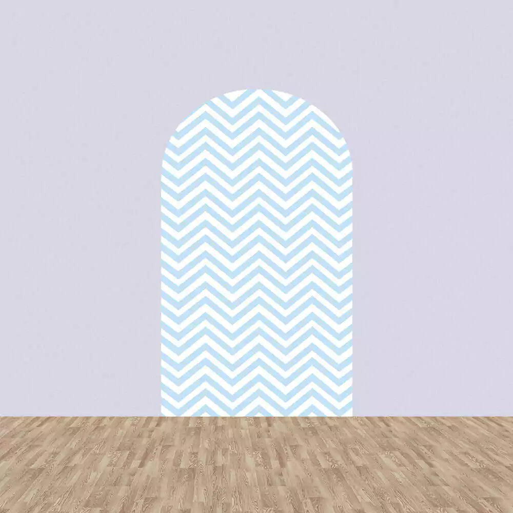 Right arch with soft blue and white chevron zigzag pattern—adds a modern, playful touch to baby shower or nursery-themed setups.