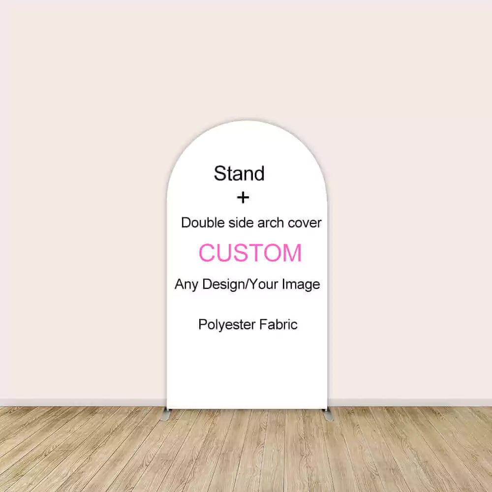 Customizable arch backdrop with stand and double-sided polyester fabric cover—print your own image or design for parties, events, and photos.
