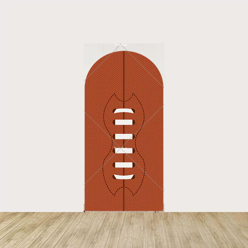 Arch panel with close-up of brown football texture and white laces—ideal for adding realistic sports flair to party backdrop sets.