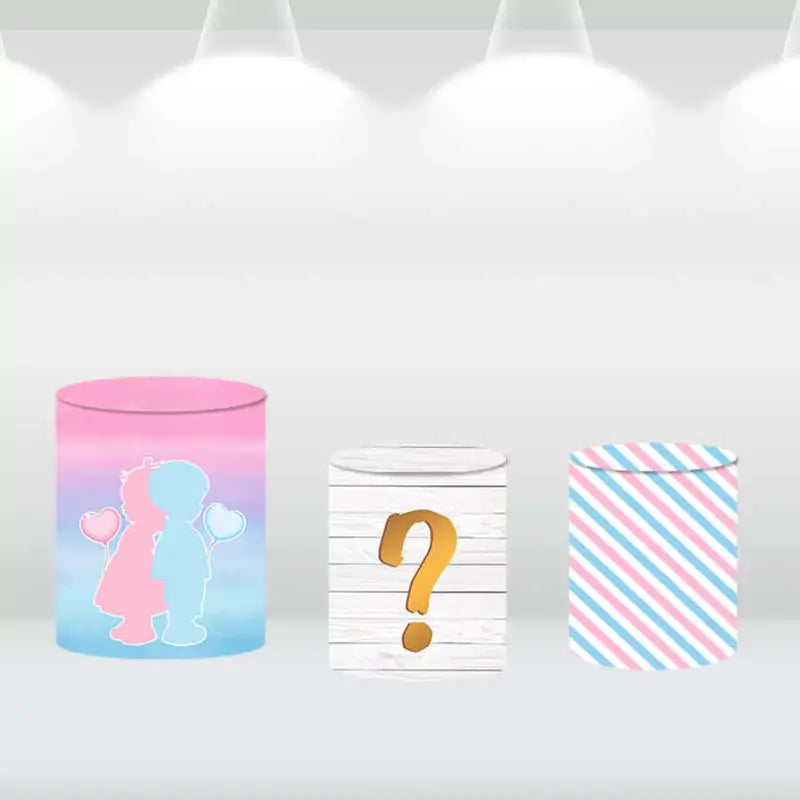 Sensfun Gender Reveal Party Baby Shower Circle Cylinder Cover Background Pink Blue Balloons Boy or Girl Round Backdrop Cover