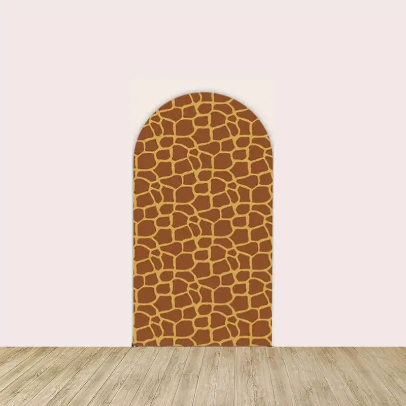 Right arch panel displaying a classic brown-and-tan giraffe spot pattern—ideal accent for safari or jungle party décor.