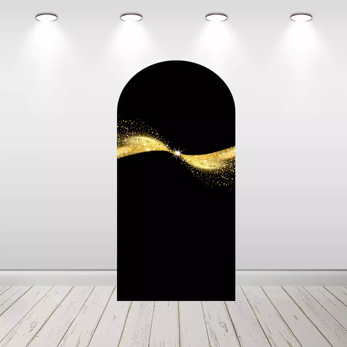 Right panel featuring a diagonal gold glitter wave across a black background—adds sparkle and contrast to birthday backdrops or photo booths.