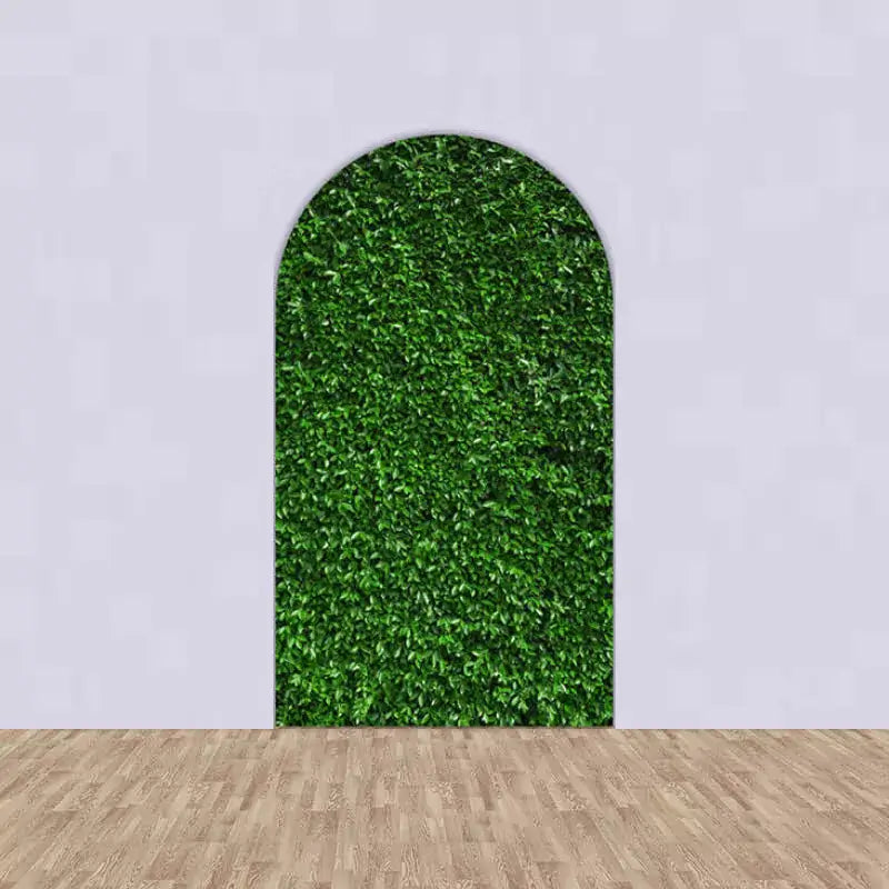 Center arch with realistic green grass and foliage texture—perfect as a garden wall or nature-inspired party photo backdrop.