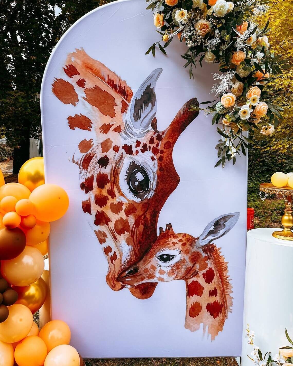 Giraffe Arch Wall Cover Backdrops Decor Elastic Double print Baby Shower Backdrop