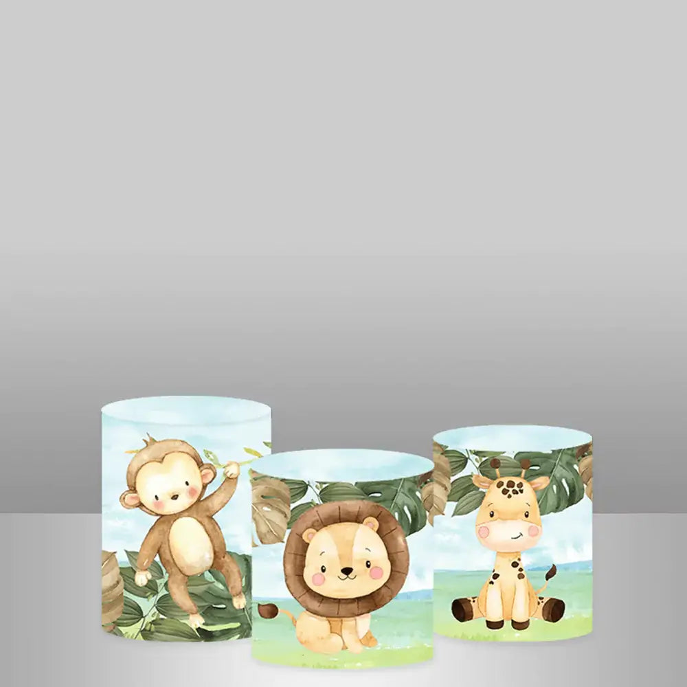 Sensfun Jungle Safari Round Photography Backdrop Cartoon Animals Kids Birthday Party Baby Shower Circle Background Table Cylinder Cover