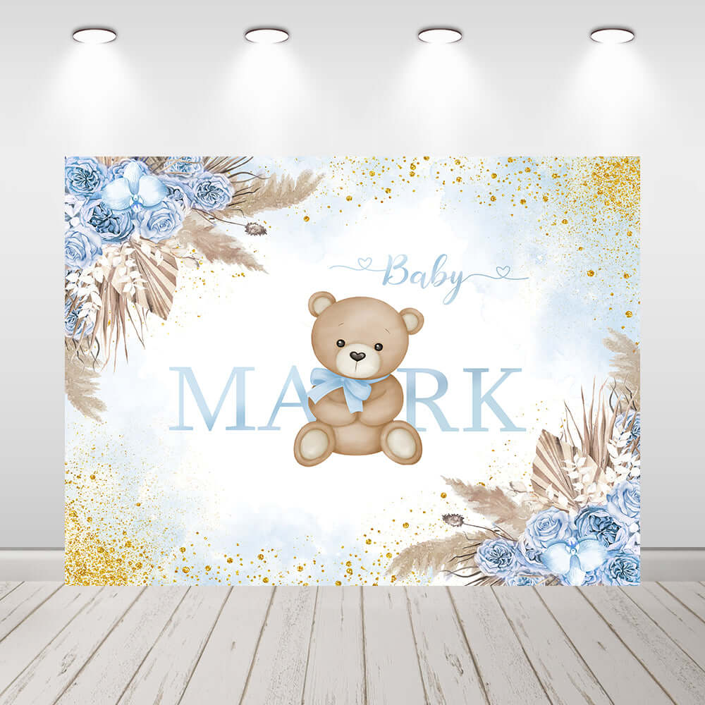 Boho Bear Baby Shower Backdrop for Boy's Party Decorations
