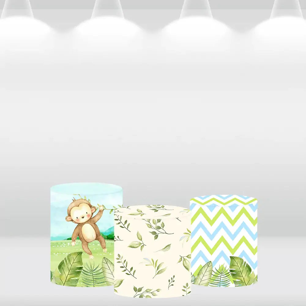 Safari Birthday Decorations for Boy Round Backdrop Cover Jungle theme Party Supplies Background Cartoon Animals Arch Wall