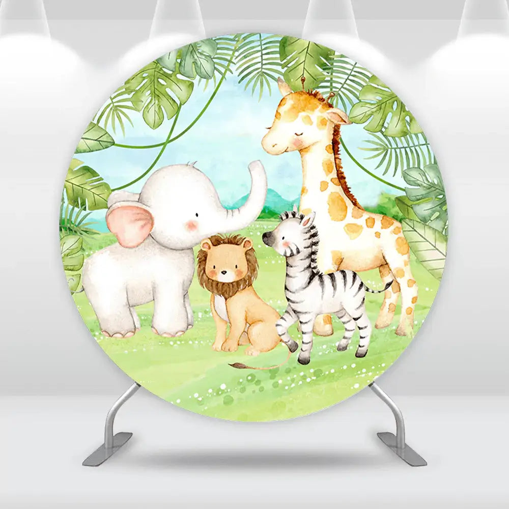Safari Birthday Decorations for Boy Round Backdrop Cover Jungle theme Party Supplies Background Cartoon Animals Arch Wall
