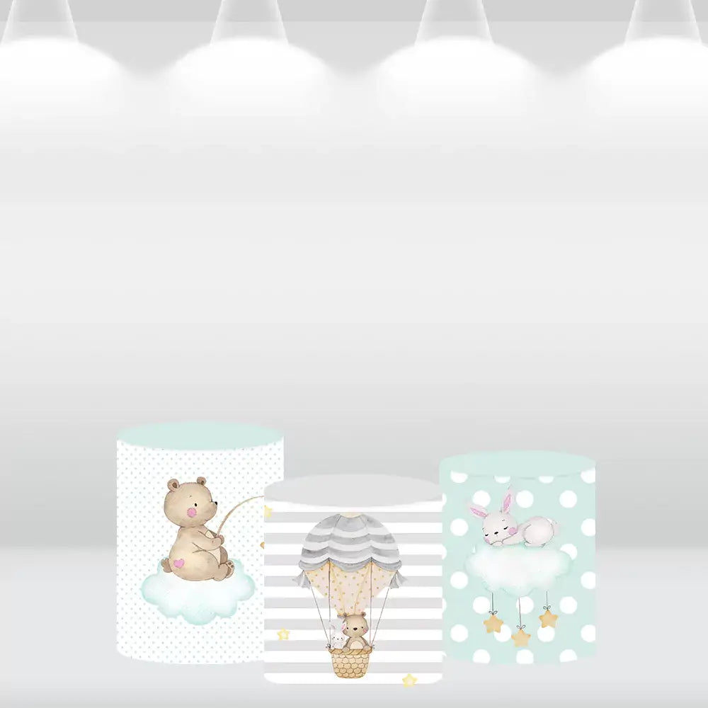 Hot Air Balloon Bear Round Backdrop Cover We Can Bearly Wait Baby Shower Decoration Girl Boy Birthday Party Green Photography Background Banner