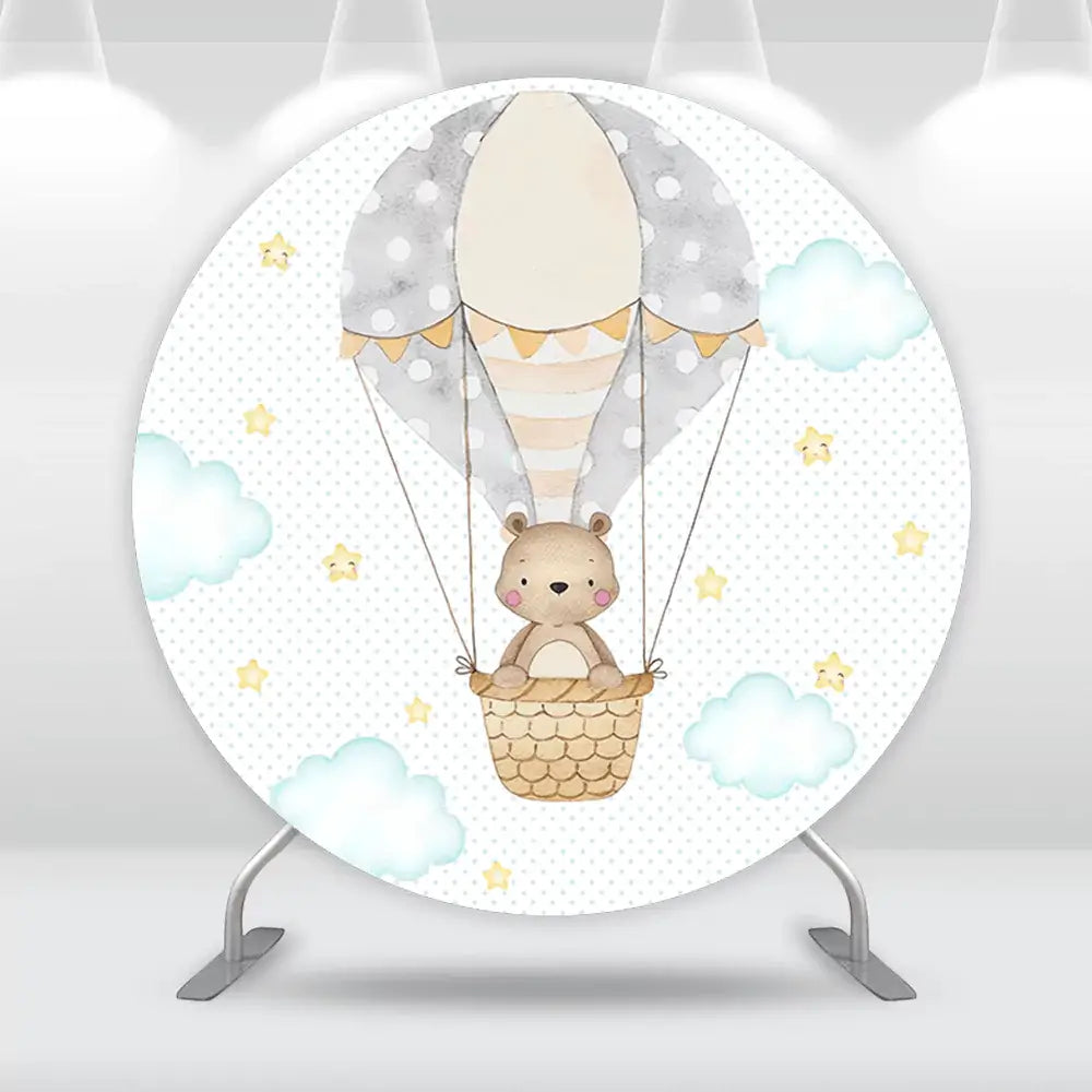 Hot Air Balloon Bear Round Backdrop Cover We Can Bearly Wait Baby Shower Decoration Girl Boy Birthday Party Green Photography Background Banner