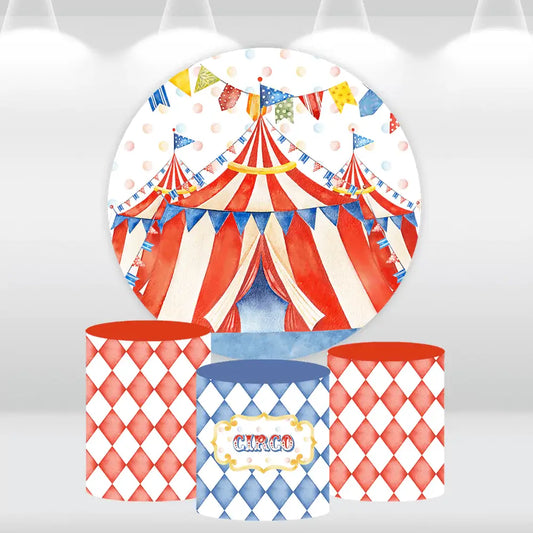 Red Carnival Circo Round Backdrop Cover for Kids 1st Birthday Decoration Party Banner Elephant Arch Cover Wall Circle Background