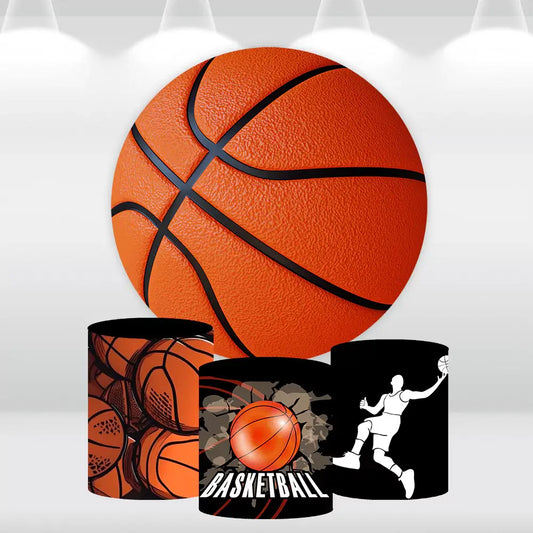 Sports theme Basketball Round Circle Backdrop Cover Custom Pedestal Cylinder Covers for Boy Birthday Party Decoration