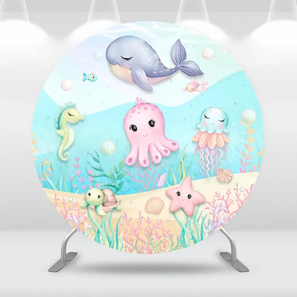 Underwater World Shark Fish Round Circle Backdrop for Photography Sea Ocean Dolphin Newborn Baby Birthday Party Background Decor Photo Studio