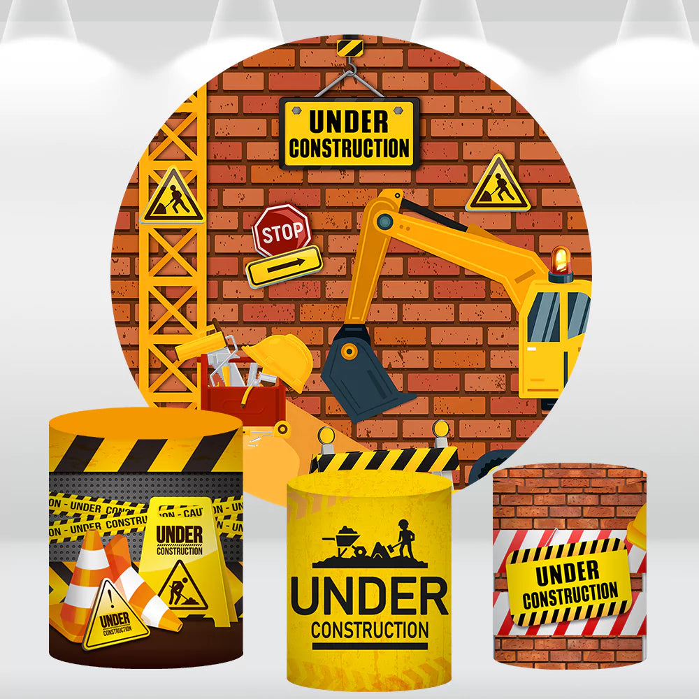 Excavator-Truck-Photo-Backdrops-Boy-Birthday-Construction-Round-Background-Party-Decor