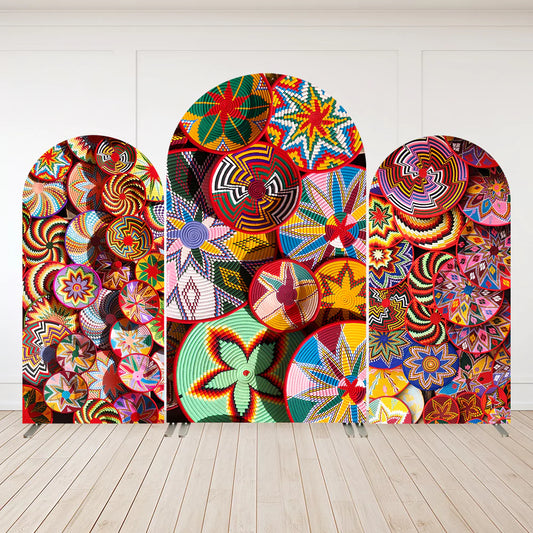 Traditional Ethiopian Floral Pattern Africa Colorful Basket Arch Backdrop Cover Mexican Party Decoration Arched Wall Background