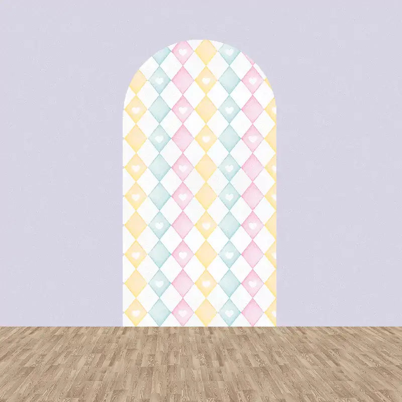 Right panel with soft pastel diamond pattern in pink, blue, and yellow—complements circus party themes or whimsical décor.