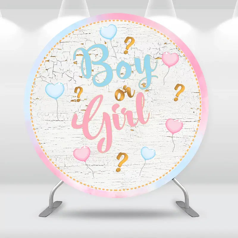Sensfun Gender Reveal Party Baby Shower Circle Cylinder Cover Background Pink Blue Balloons Boy or Girl Round Backdrop Cover