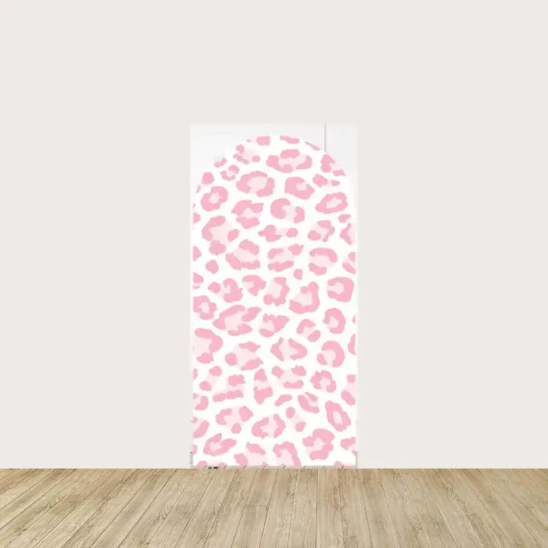 Arch panel with soft pink and white leopard print pattern—perfect for jungle-themed girls' parties, baby showers, or safari events.