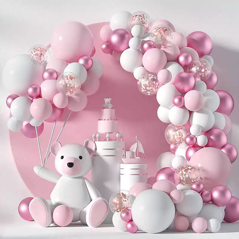 Plain pastel pink circular backdrop for party customization – ideal for birthdays, baby showers, or bridal events