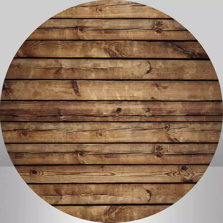 Neutral wooden round backdrop with vintage plank texture – versatile design for western themes, DIY backdrops, or custom signage base