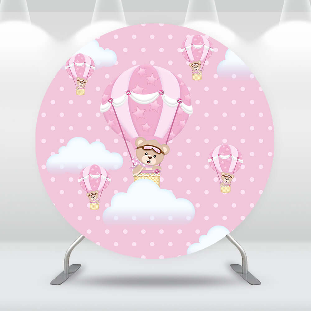 Pink Hot Air Balloons Girl Birthday Round Backdrop Cover White Clouds Newborn Baby Shower Circle Background Photography Props