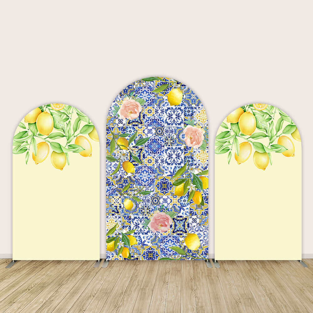 Yellow Mediterranean Lemon Arch Backdrop Cover Double-sided Custom Positano Morocco Bridal Shower Arch Party Birthday Background
