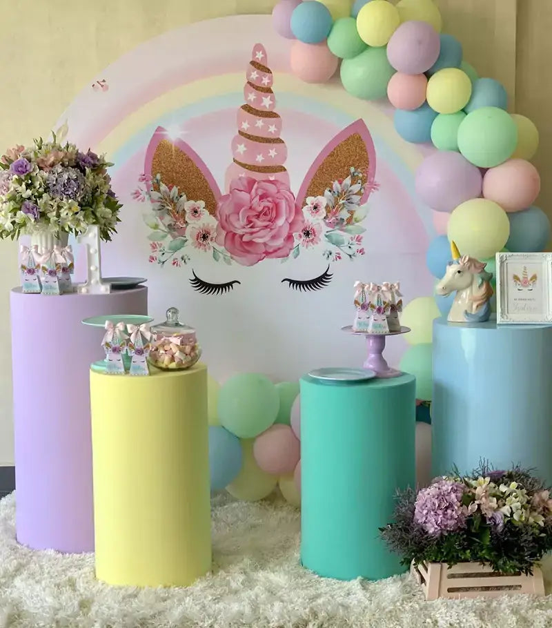 Unicorn Round Backdrop Cover for Kids Birthday Party Decoration Rainbow Unicorn Background Circle Cake Table Banner
