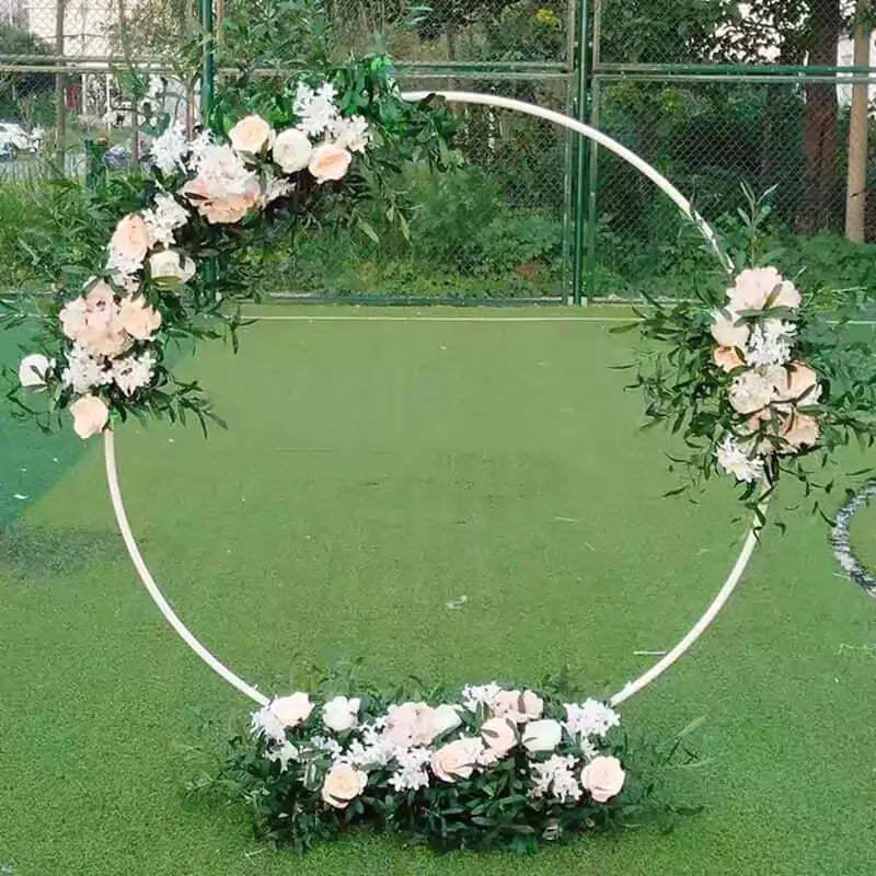 Wedding Arch Photo Booth Backdrop Stand Party & Hoop Balloon Circle Loop Flower White Silver Gold Metal Stand Round Backdrop