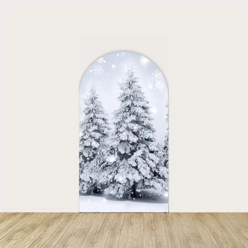 Snow-covered trees with a soft winter sky backdrop, ideal for adding a touch of winter elegance to Christmas or seasonal parties.