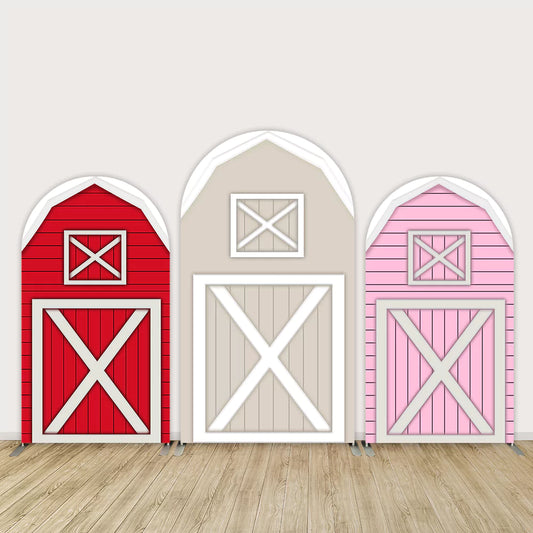 Pink Red Barn Farm Arch Backdrp Cover