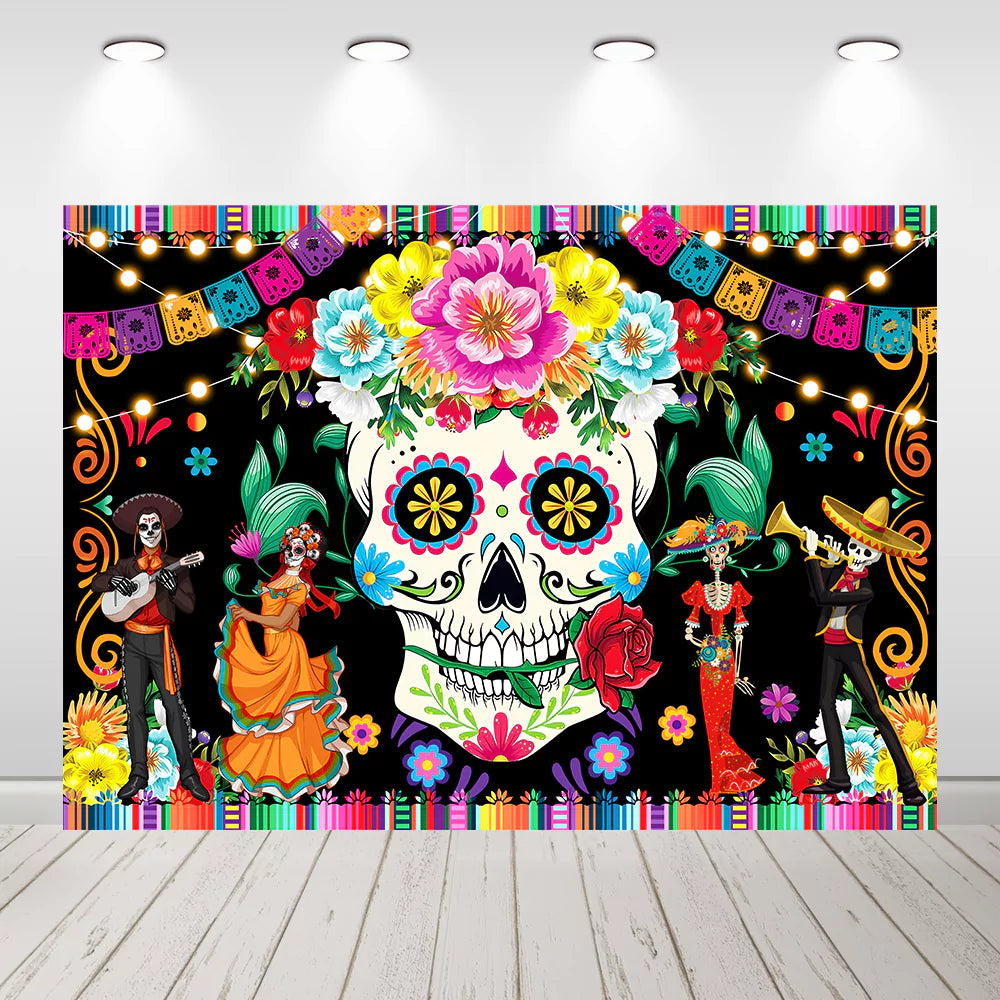 Day of The Dead Backdrop Mexican Dia DE Los Muertos Background Fiesta Sugar Skull Photography Props Banner