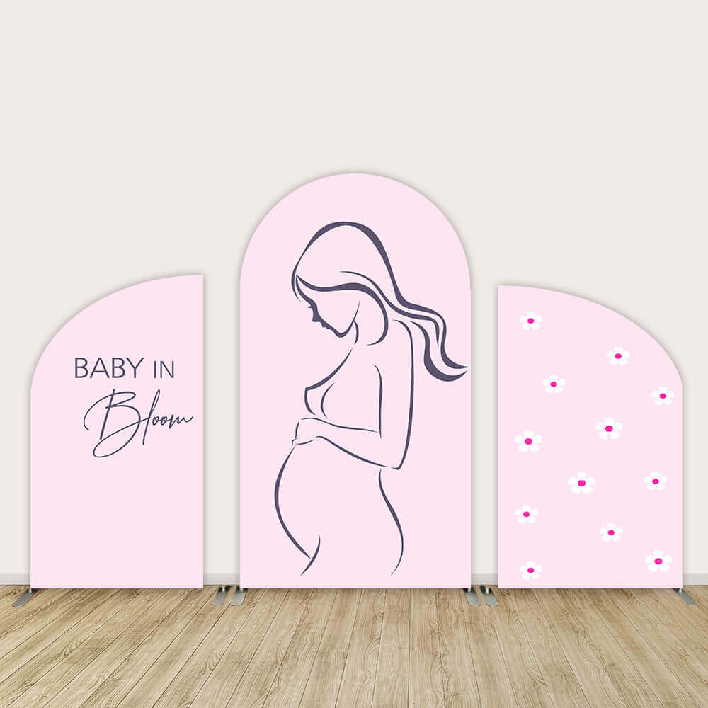 Sensfun Baby in Bloom Baby Shower Arch Chiara Backdrop Cover Wall Pink Daisy Flower Pregnant Newborn Photo Background Banner Elastic